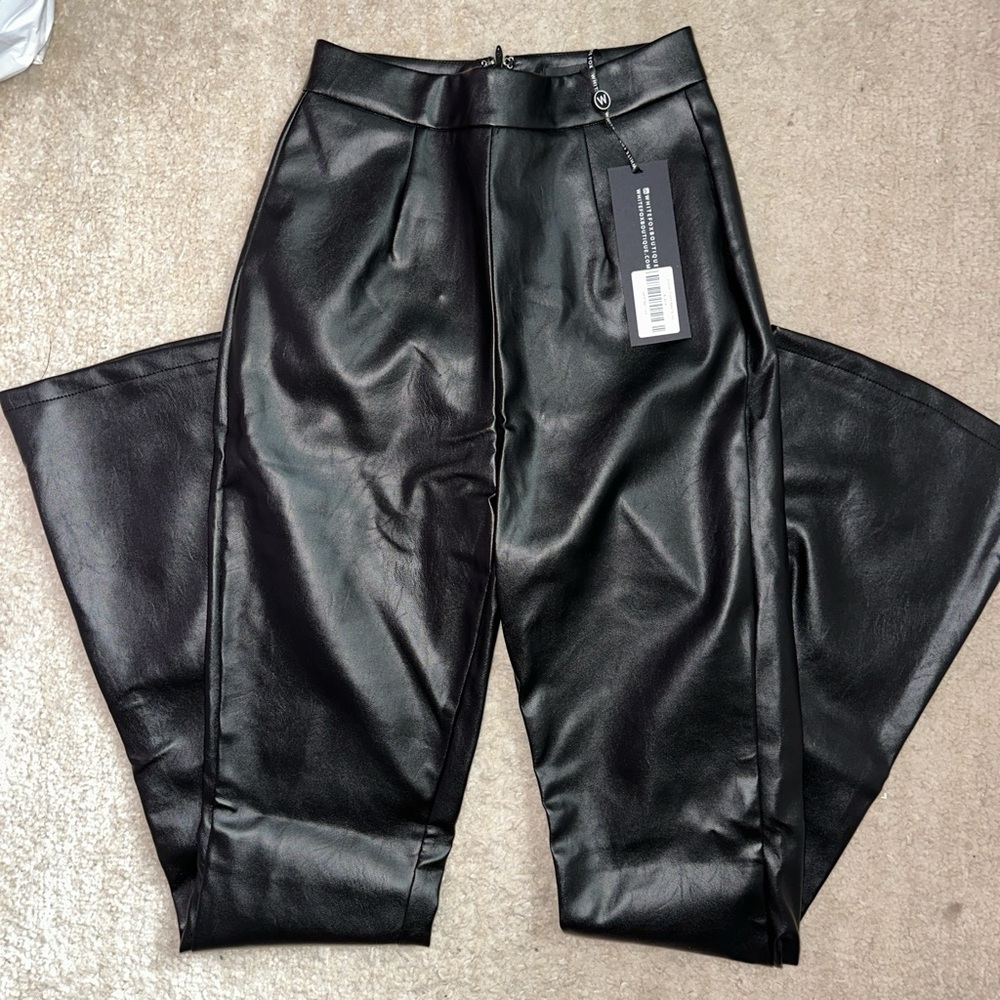 white fox leather pants
